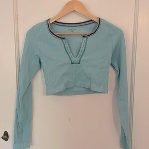 Urban Outfitters Out From Under Go For Gold Baby Blue Seamless Long Sleeve Top